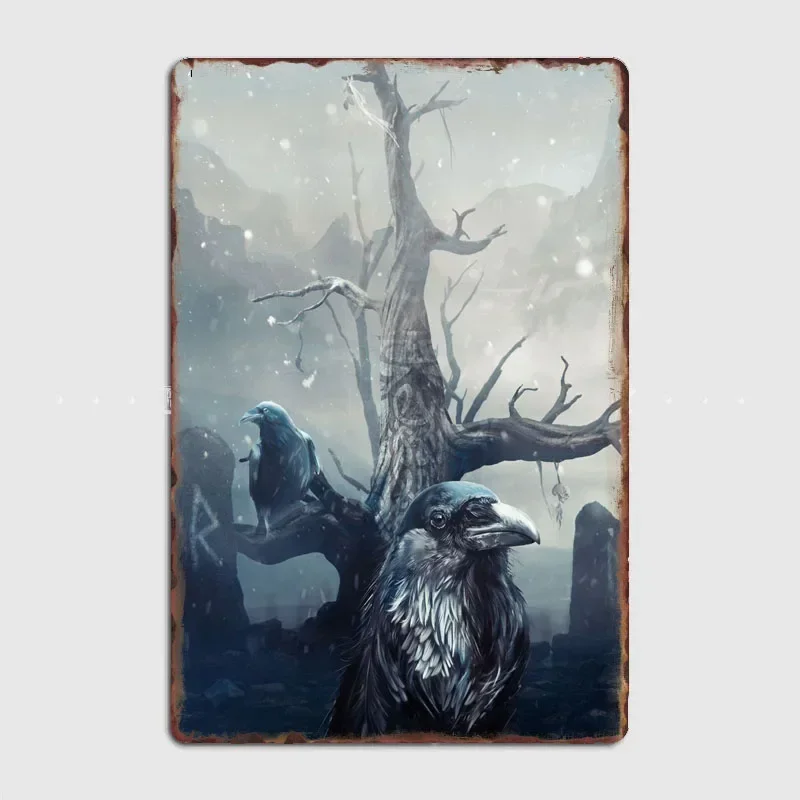 

Poster Retro Metal Posters Sign Garage Club Indoor Wall Room Decoration Home Decor Norse Mythology Huginn and Muninn Ravens
