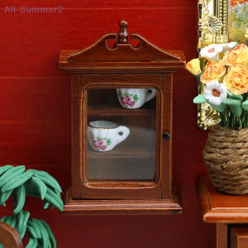 {Summer2} Dolls House Furniture Decor, 1/12 Single-door Wall Cabinet Rack Storage Toy.