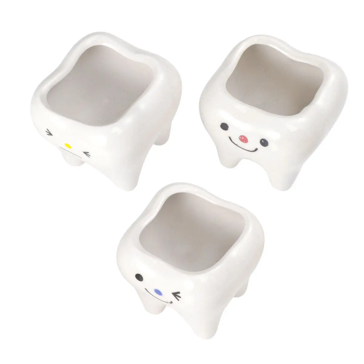 3Pcs Ceramic Flower Pot Creative Tooth Design Mini Pots for Succulents Cactus Aloe Office Desk Decorative Plant