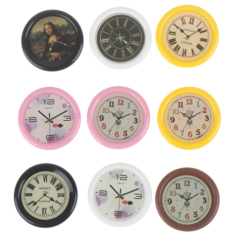 Reloj de pared en miniatura para casa de muñecas, accesorios de decoración del hogar, juguete de muebles de juego de simulación, 1:12