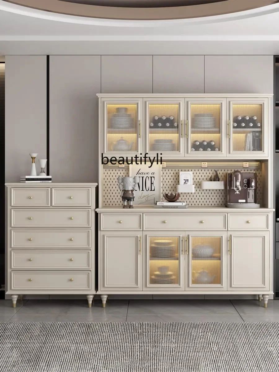American Solid Wood Sideboard Integrated Wall Wine Cabinet Light Luxury Kitchen Tea Cabinet