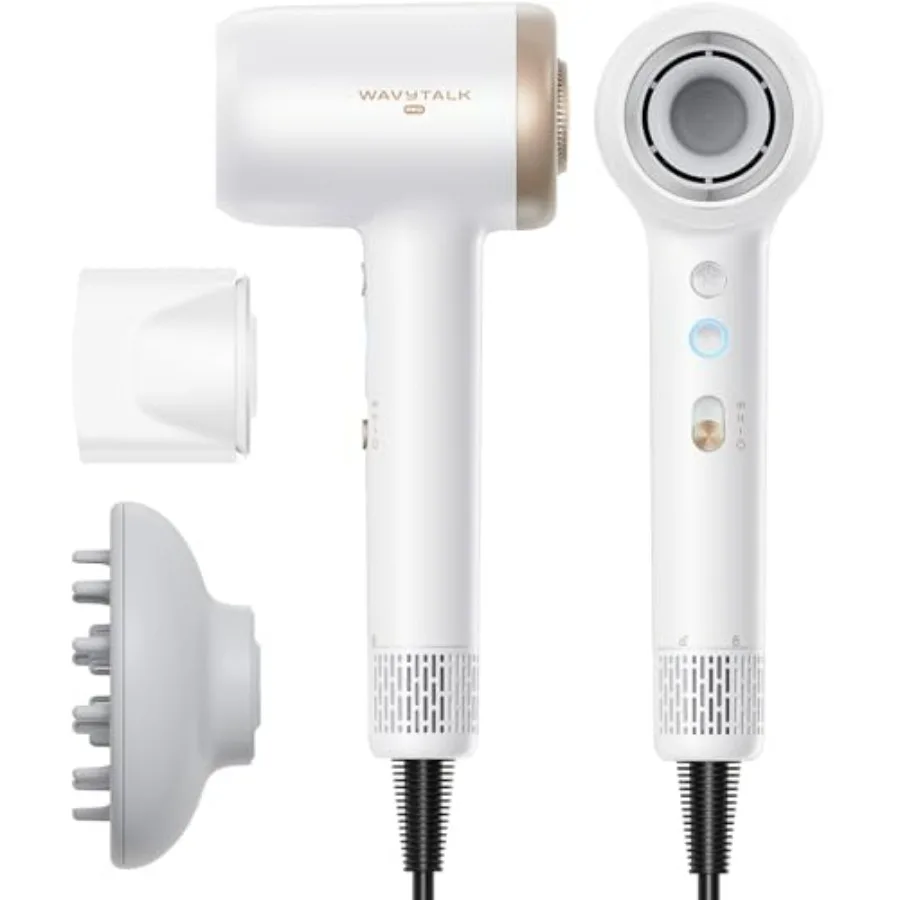

Hair Dryer for professional home use, ceramic-coated, white, 110, 000 RPM high-speed motor with pro negative ions for less dama