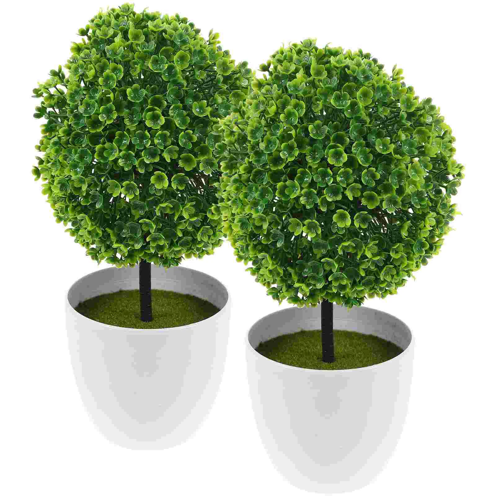 2 Pcs Fake Trees Baby Faux Plants Indoor Potted Tabletop Artificial Topiary Ball