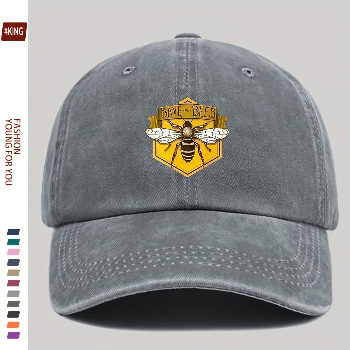 หมวกเบสบอลพิมพ์ลายผึ้งย้อนยุคพร้อมระบบระบายอากาศที่ปรับได้และป้องกันแสงแดดสําหรับคู่รักสเก็ตบอร์ดบนท้องถนน