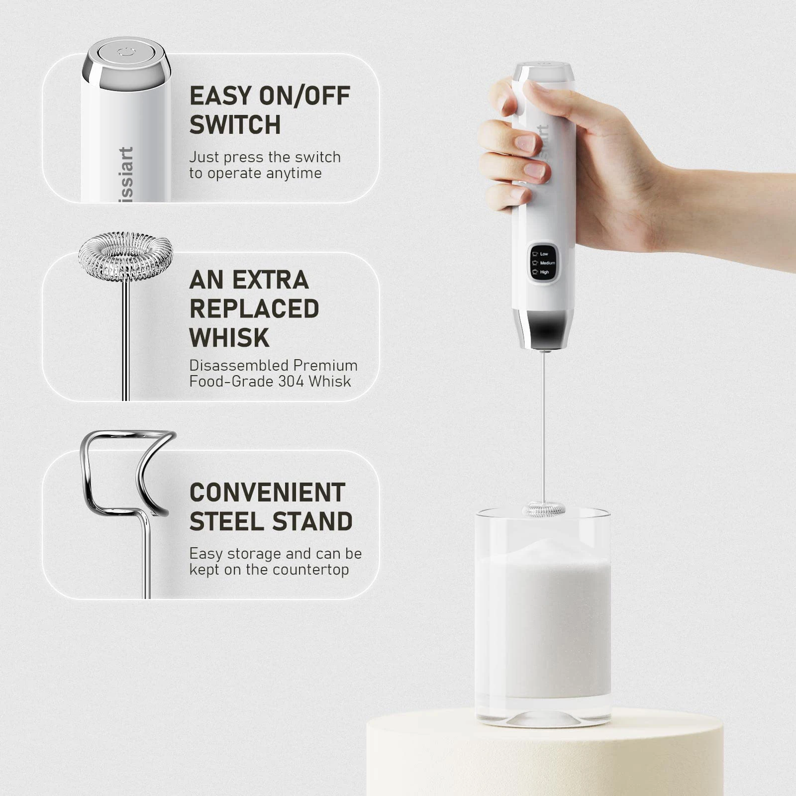 3 Modes electric milk frother with stand handheld wireless USB rechargeable coffee mixer shaker maker latte frother automatic