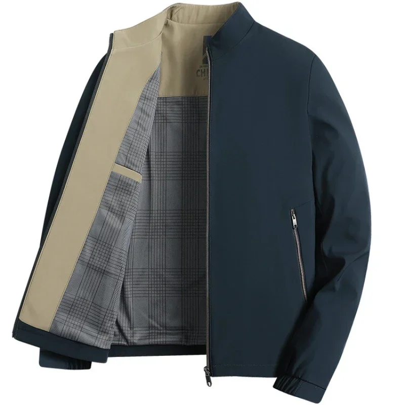 

Мужская куртка с воротником-стойкой, новинка 2025 года, повседневная деловая верхняя одежда среднего возраста, легкое ветрозащитное пальто на осень