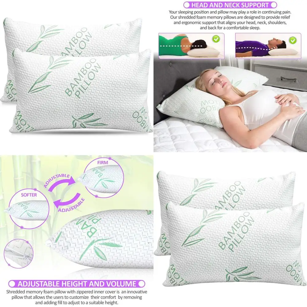 

Подушки King Size из охлаждающей пены с эффектом памяти со съемными чехлами для сна на спине и на боку, смесь бамбука и вискозы, 2 штуки в упаковке