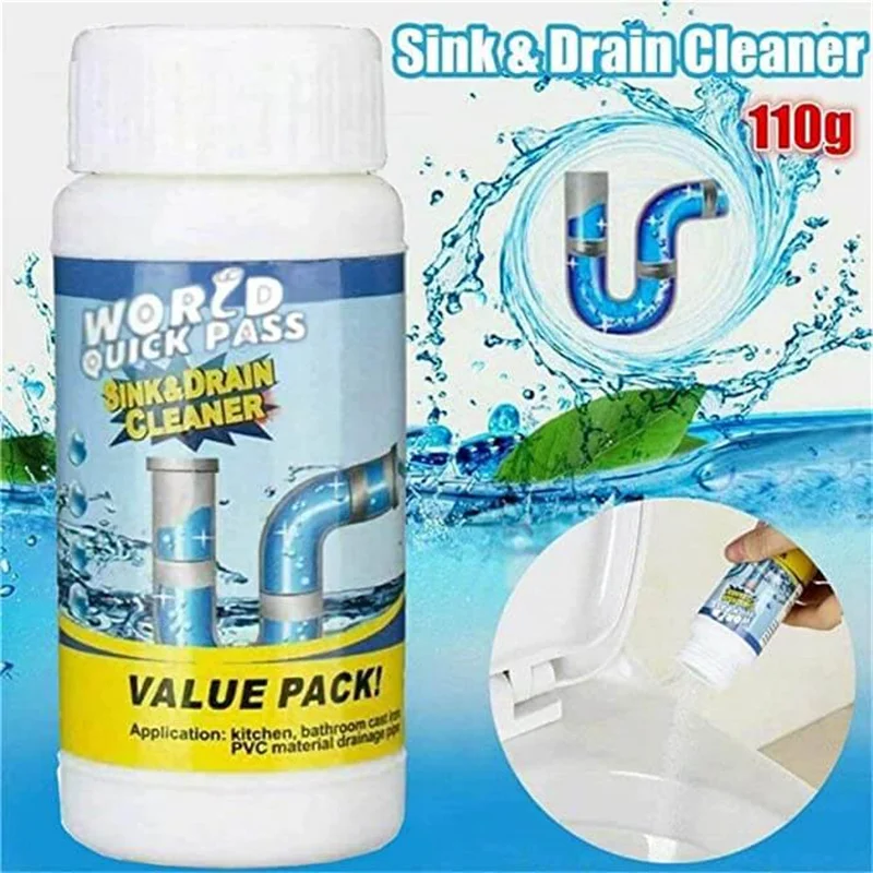 Potente limpiador de drenaje para fregadero, eliminador de obstrucciones de alta eficiencia, herramientas de limpieza de polvo para canal de tubería eléctrica de alcantarillado de cocina, 110g