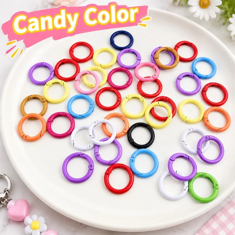 Candy Color Enamel Open Spring Ring, Alloy Round Loop, DIY Perler Bead Jewelry Supply, Doll Key Hanging Clasp for Handmade
