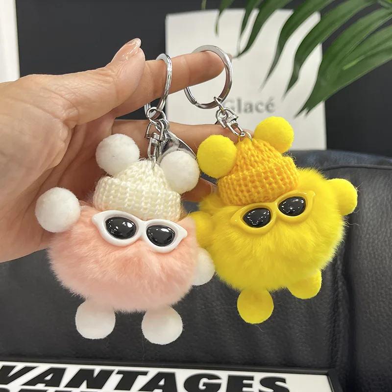 Real Rex Rabbit hair Cute Small Briquettes car key chain pendant South Korean Instagram red plush bag hanguing gift