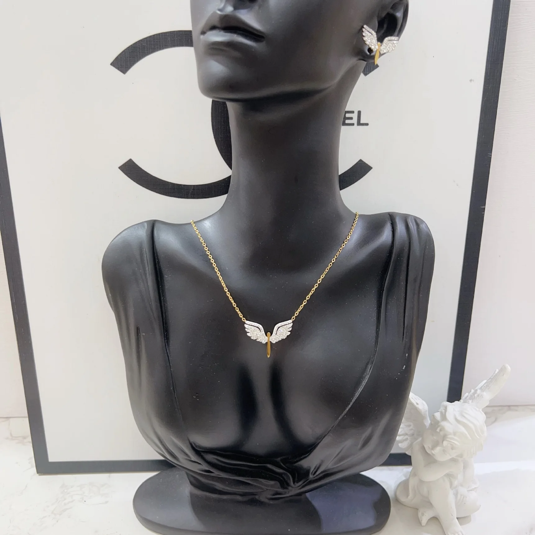 PAPERPLUS | Women Angel Wings Necklace Stainless Steel.Shinny Elegant Pendant. Turkish Charm Jewelry.1Pcs.Popular.New