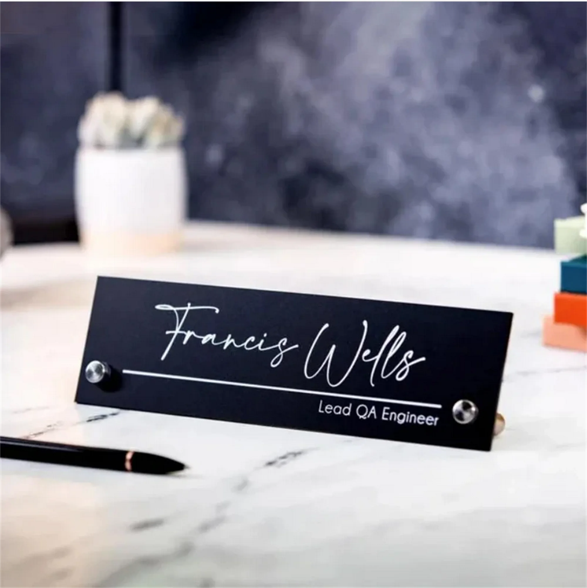 Customized Desk-Standing Acrylic Name Plate for Office Professional Title 10x2.75