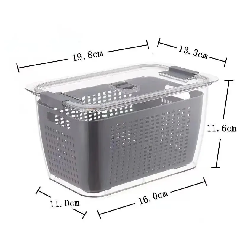 1pc Refrigerator Crisper Drain Basket Kitchen Vegetable Washing Basket with Filtered Water Double Layer Drain Basket