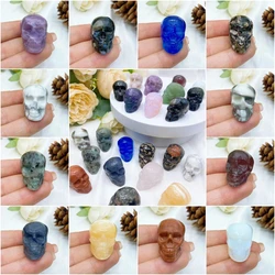 1.2'' Crystal Mini Skull Head Statue Natural Quartz Stone Cranium Witchcraft Figurine Hand Carved Home Decor Halloween Gift