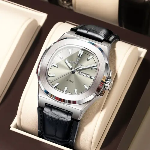 Reloj POEDAGAR de marca a la moda para hombre, Reloj luminoso de lujo resistente al agua con fecha semanal para hombre, Reloj cuadrado de cuarzo de cuero, relojes informales para hombre