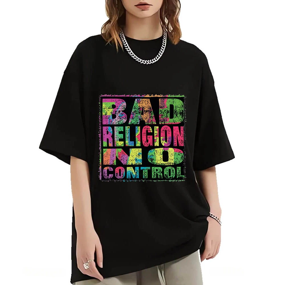 Camiseta de manga curta para homens e mulheres, streetwear legal, Bad Religion Tour, álbum LE No Control, camisas pretas