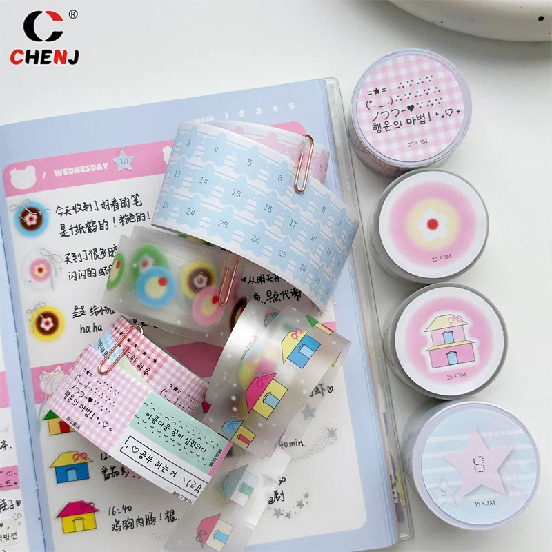 Ins Numbers Letters Tape Stars Numbers Houses Flowers Decorative Adhesive Material Sticker Cute Cartoon School Stationery