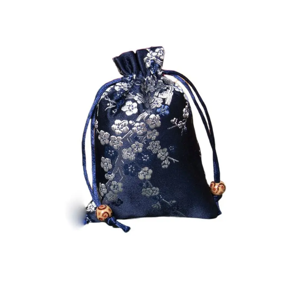Smooth Satin Storage Bag Embroidered Drawstring Drawstring Gift Bag Flower Tie Jewelry Packaging Bag Birthday