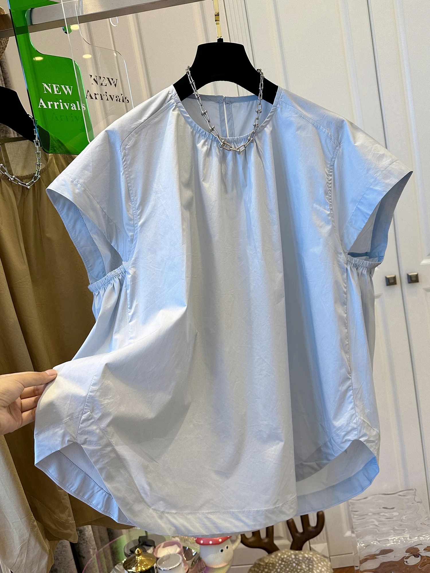 Lose runde Ne ort Sve irt Damen Koreanische Sle Sommer Neue Puppe irt Flng Sve Top Pendeln Sle Reine Farbe