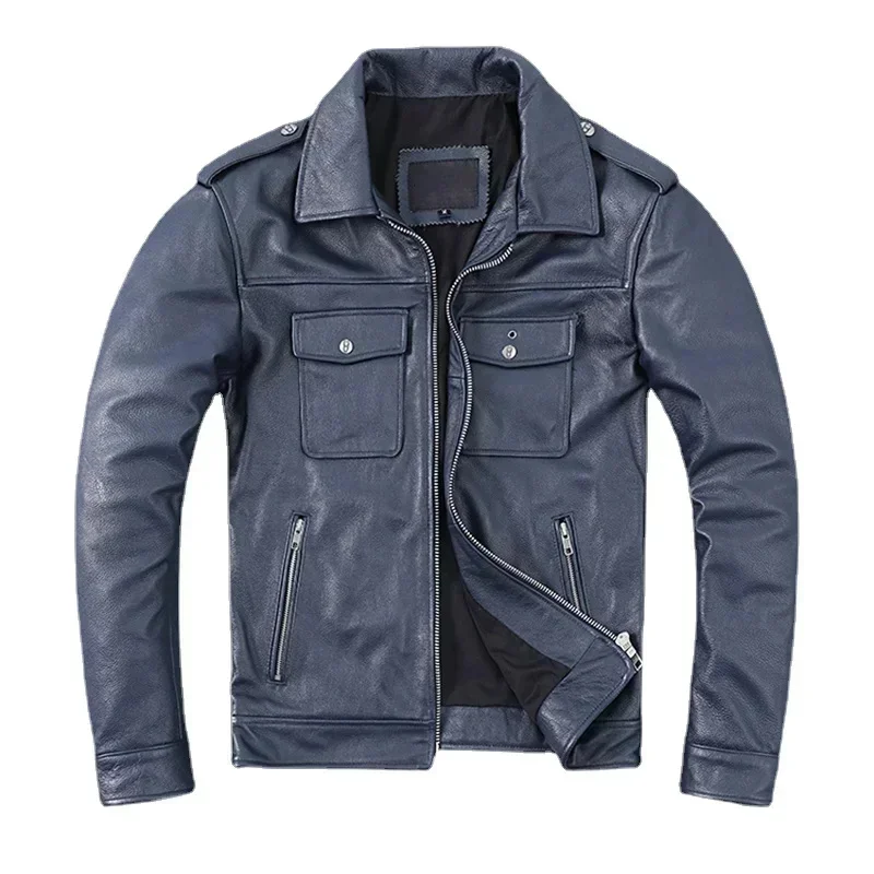 New Genuine Leather Clothes Men's Cowhide Spring and Autumn Coat Pure Jacket Hemming Trendy Youth Multi-Pocket