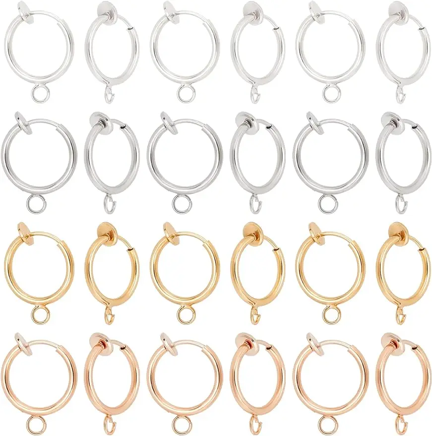 

40pcs Clip on Earring Converters 4 Colors Non-Pierced Earring Components Findings Brass Dangle Earring Clip with Open Loop