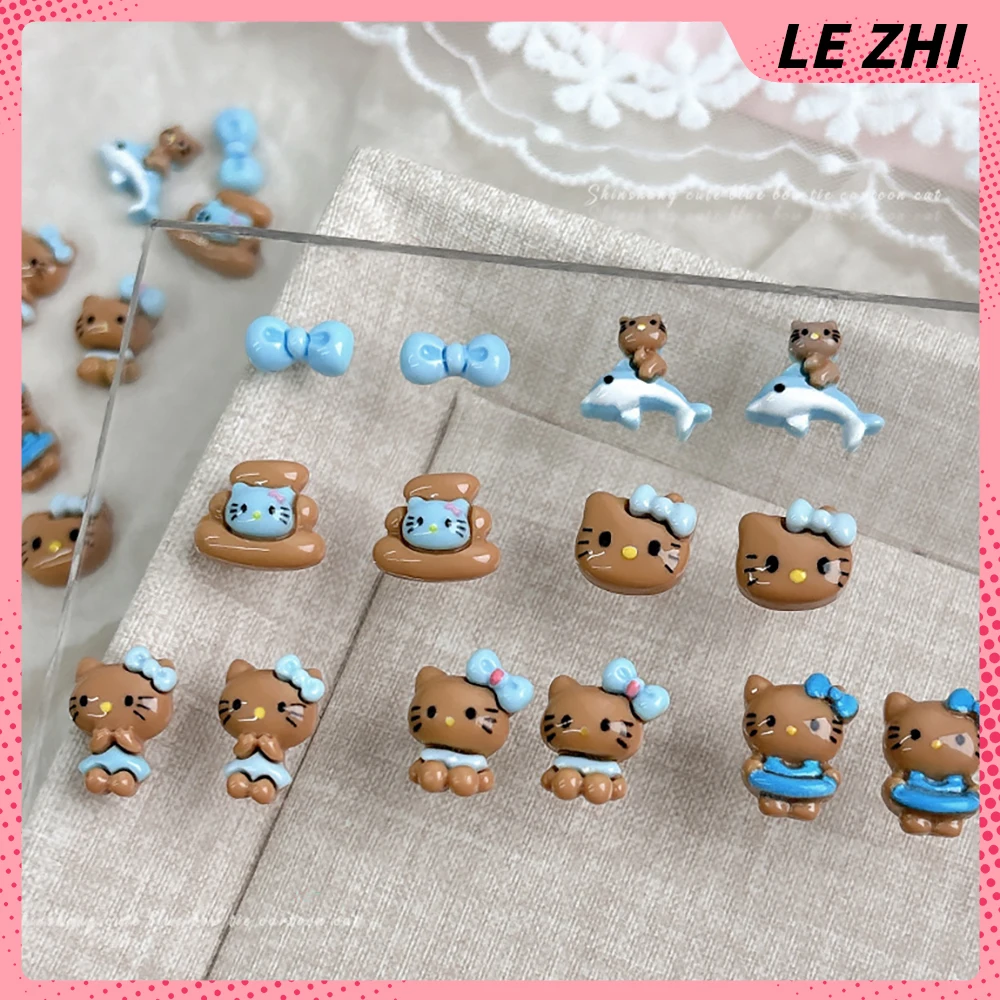 Kawaii Ocean Blue Cartoon Accessori per unghie 20 pezzi Pelle nera Hello Kitty Resina Testa di gatto Delfino Decor Art Charms Forniture di gioielli