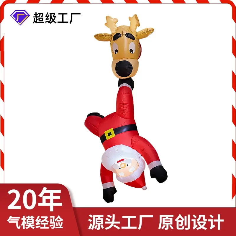 1.8M Giant Inflatable Christmas Reindeer with Climbing Santa LED Light Up Air Blow Up Yard Decoration for Outdoor Garden