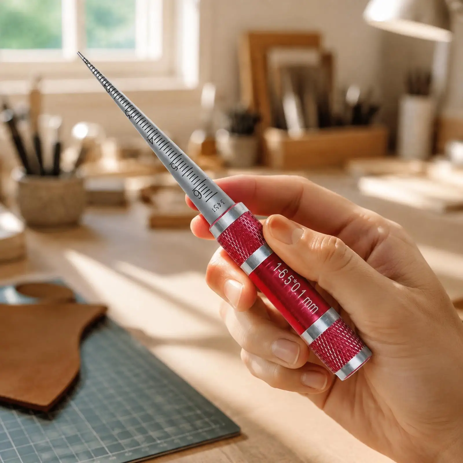 Stainless Steel Hole Gauge for Diameter Check Tapered Cylindrical Probe Marked in 0.1mm Red Grip for Workshop Use
