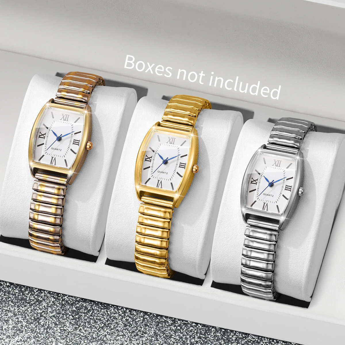 1/3PCS Elegant Elastic Strap Women Watches Set Fashion Roma Dial Ladies Quartz Wristwatches Reloj Mujer Girl Clock (Without Box)