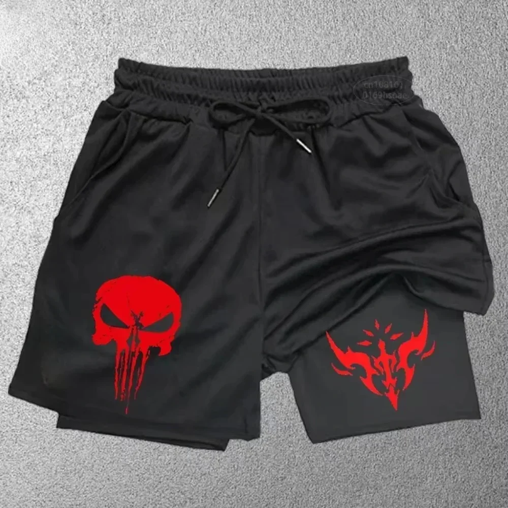 

Men's fashion printed performance shorts, gym casual sports shorts, training running 2-in-1 mesh sports shorts