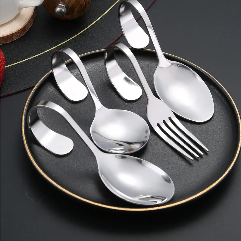 Curved Handle Stainless Steel Spoon Fork Shrimp Slide Spoon Salad Spoon Fork Tableware Curved Handle