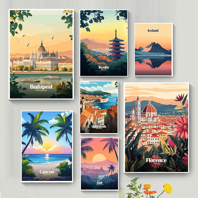 الحديثة Serene سيتي سكيب الغروب الملصقات Dubrovnik أيسلندا جبل فيينا يطبع حائط لوح رسم صورة فنية ديكور غرفة المنزل