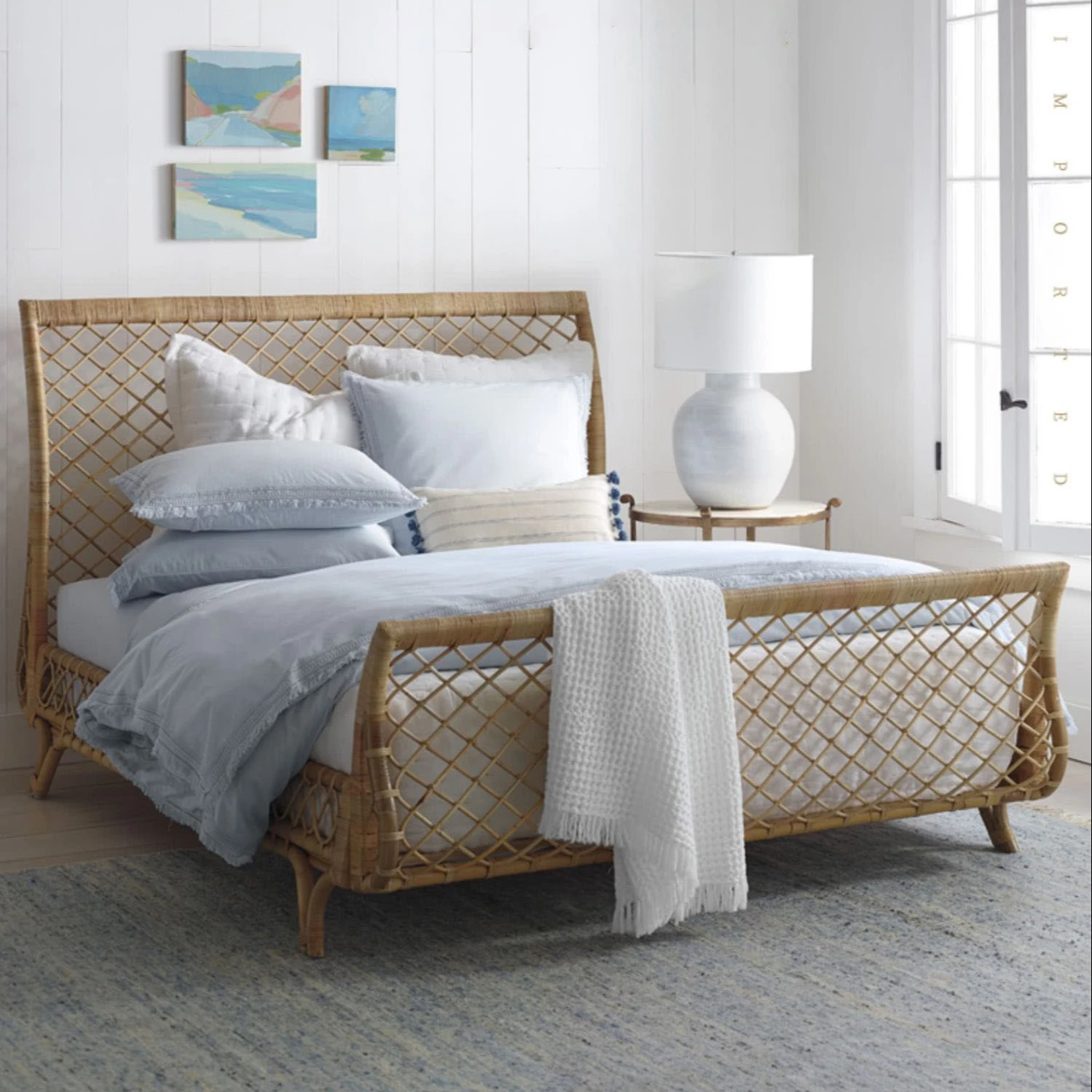 

hb-Modern Simple Master Bedroom Home Stay Art Single and Double Rattan Bed!