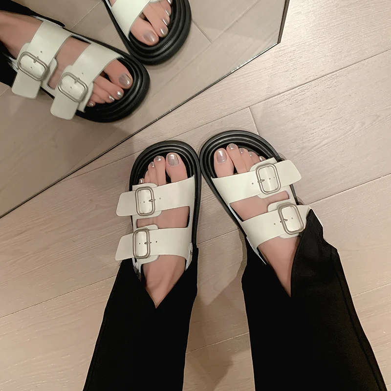 JOZHAMTA-Sandalias de plataforma para mujer, zapatos de tacón medio con hebilla de cuero Real, informales, de gladiador diario, talla 35-40, para verano, 2025