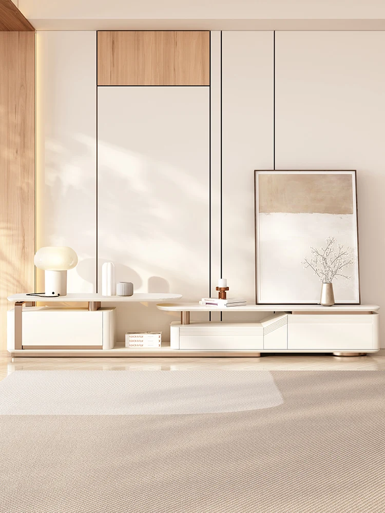 Modern simple retractable living room household small-sized glass floor cabinets are installed and landed.
