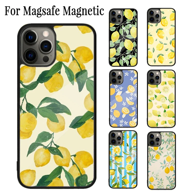 Lemon Fruit Magnetic Phone Case Coque For iPhone 16 15 14 Plus 13 12 Mini 11 Pro Max Magsafe Wireless Charging Cover