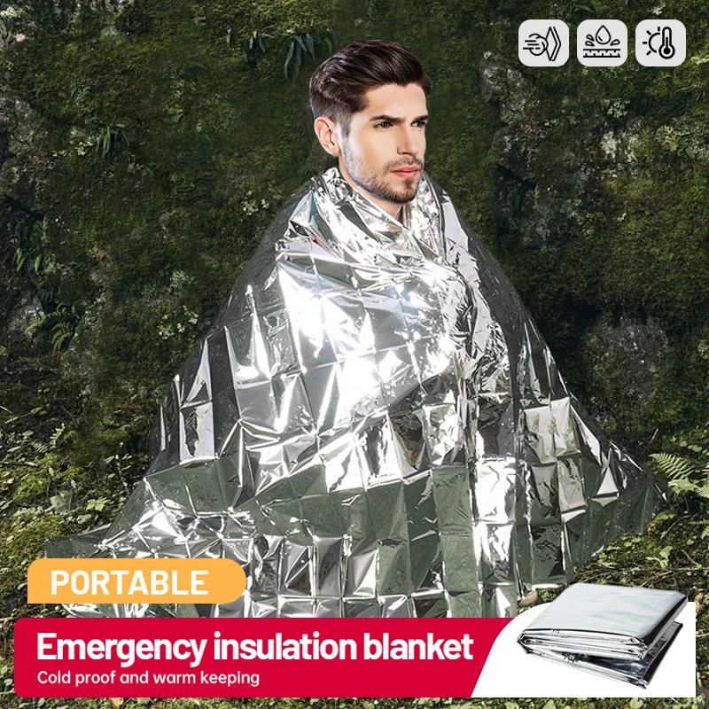 Outdoor Emergency Survival Blanket Windproof Waterproof First Aid Rescue Curtain Foil Thermal Military Blanket for Camping Hiki