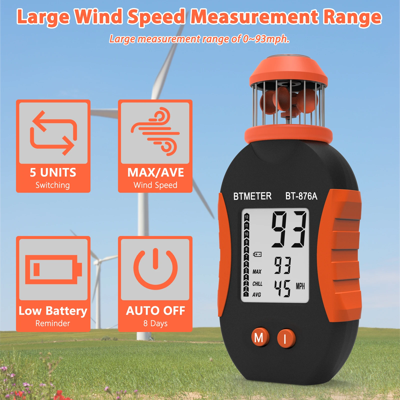 Latest Styles Portable Handhold Cup Anemometer, Wind Speed Meter Measurement Range 0.5-50m/s, with Data Hold, for Mountaineering