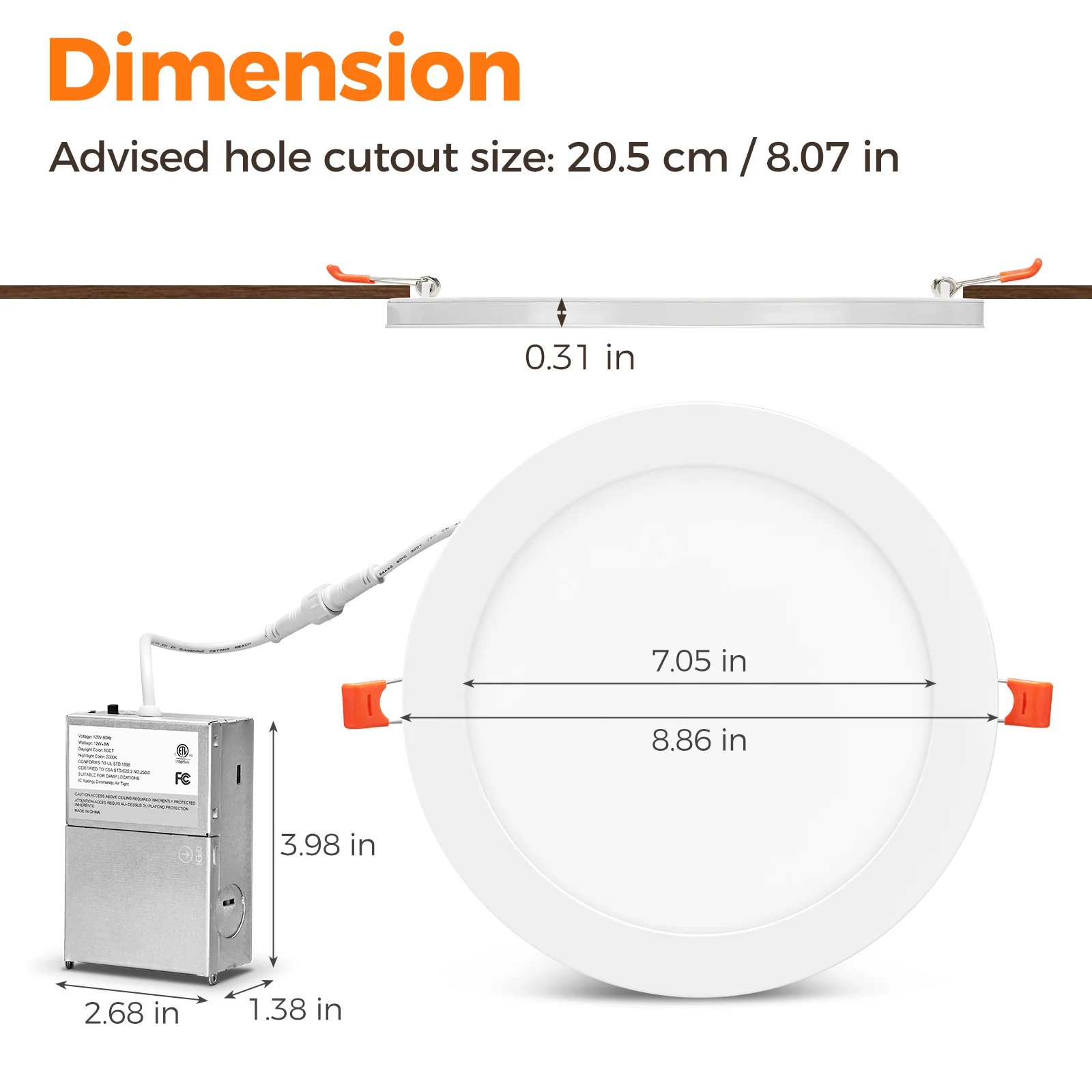 ETL Listed 8 Inch Commercial LED Downlight with Night Light Mode  5CCT 18W 1350LM Recessed Lighting for Office and Lobby