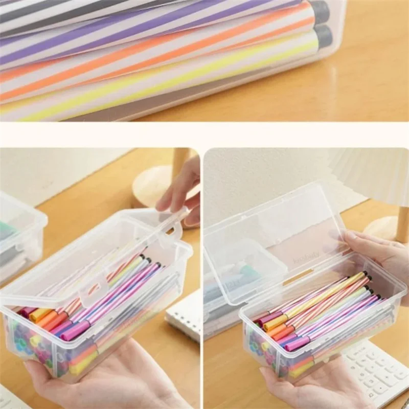 1PC Large Capacity Pencil Case Box PP Material Transparent Pencil Box Stackable Office Supplies Storage Organizer Box