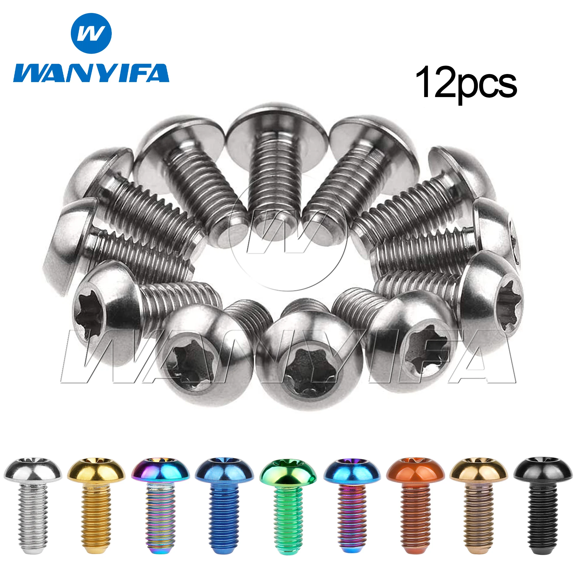 Wanyifa 12pcs Titanium Bolt M5x10 12mm Button Torx T25 Head Screws for Mountain Cycling Bike Bicycle Disc Rotor Bottle Cage