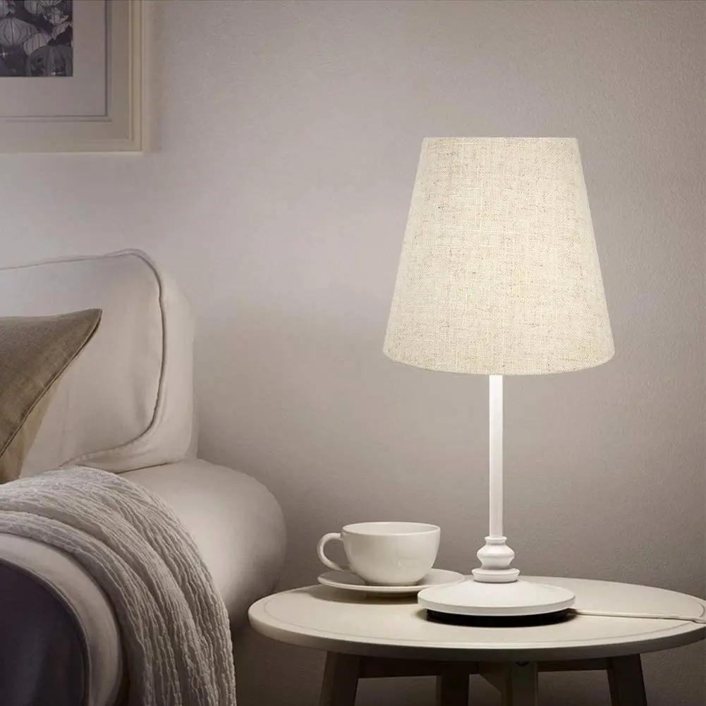 DT17 Clip On Lamp Shade Set of 6, Small for Barrel Fabric Lampshade for Candelabra Bulbs Chandelier Table Lamp Wall Light, Linen