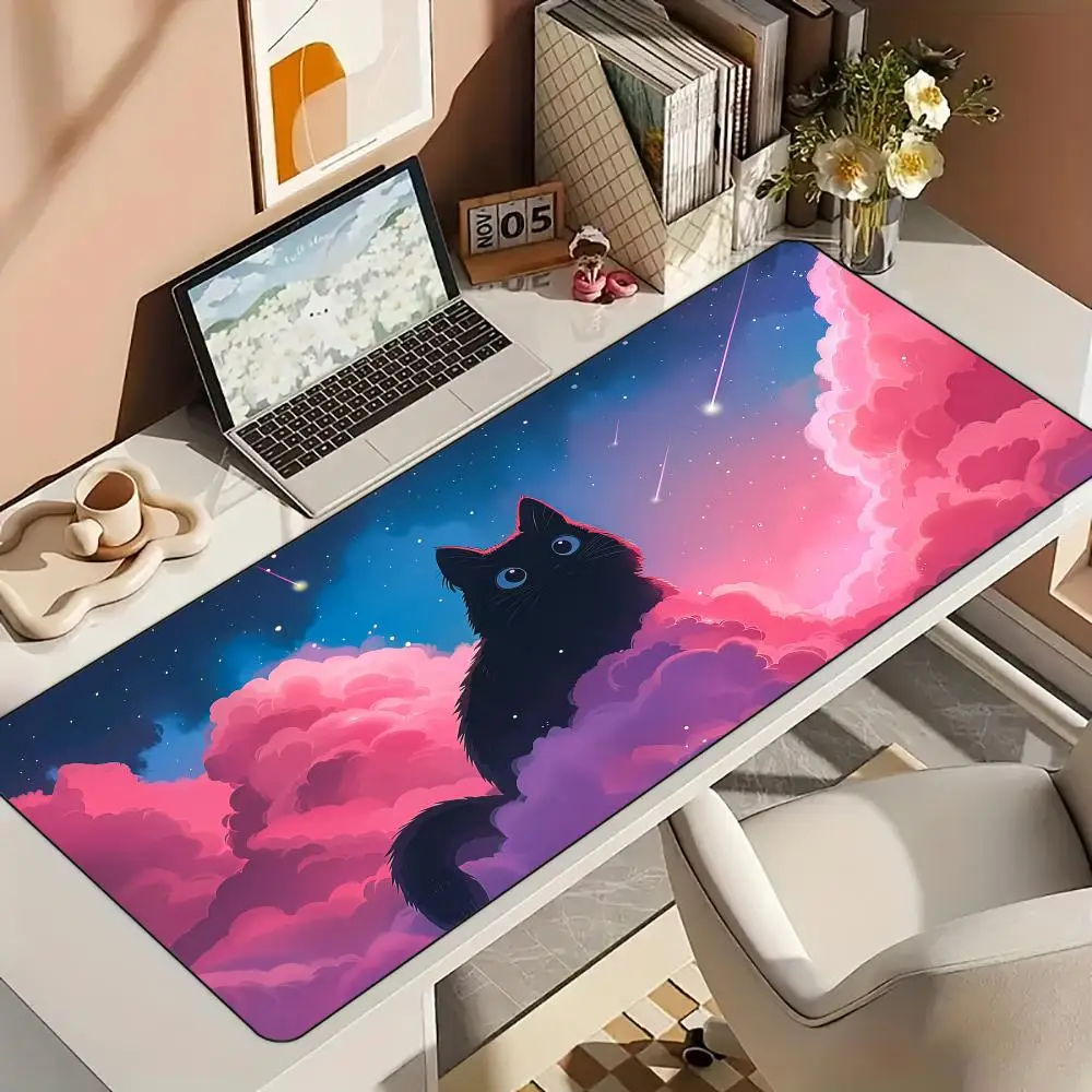 

Romantic cat illustration design Mouse Pad Desk Mat with Stitched Edge Rubber anti-slip base pc accessories Gaming mat mousepads
