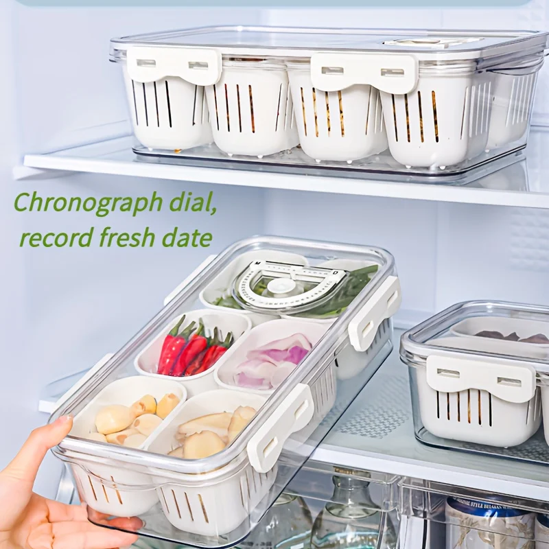 

Multi-grid Fresh-keeping Box With Lid, Refrigerator Onion Ginger Garlic Container, Meat Freezer Storage Box, Food Grade Divided