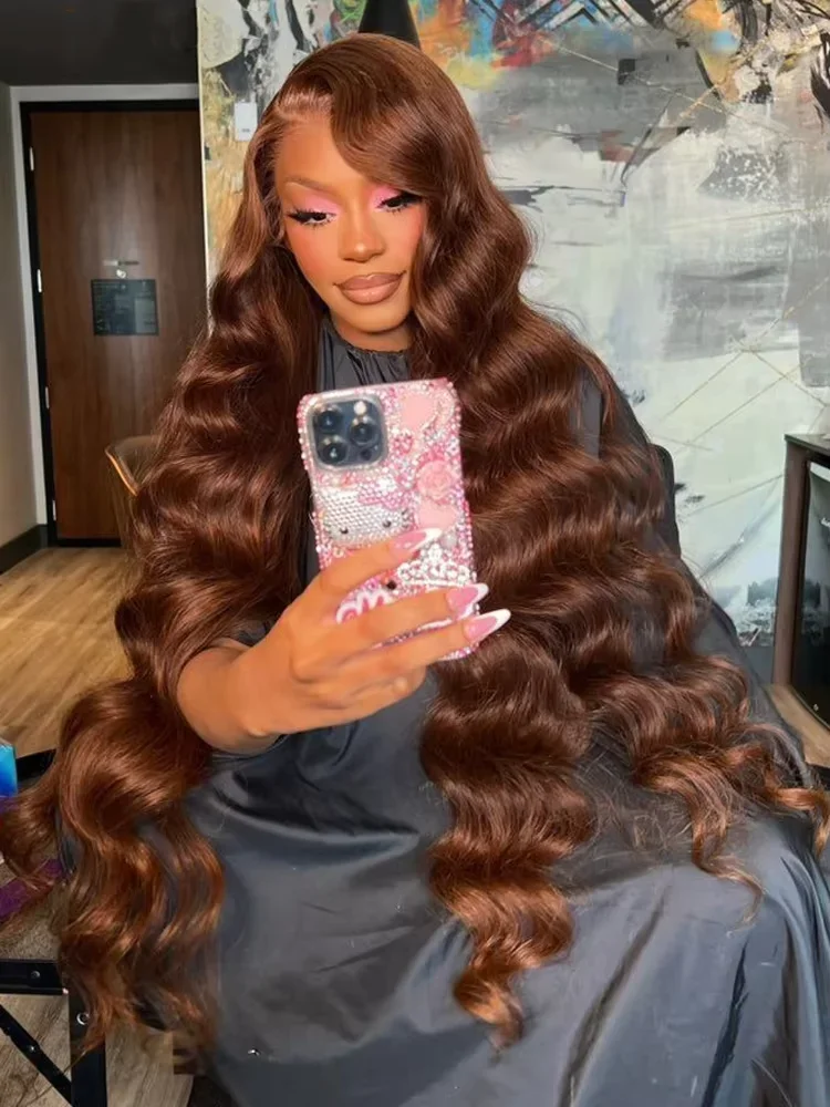 Perruque Lace Frontal Wig Body Wave sans colle, brun chocolat HD 13x6, 30 34 pouces, en liquidation, perruque Lace Frontal Wig naturelle colorée