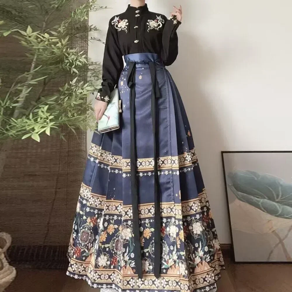 Chinese Fashion Hanfu Horse Face Skirt + Shirt Sets Plus Size XL Women Chinese Traditional Vintage Hanfu Modern Chinese Clothing