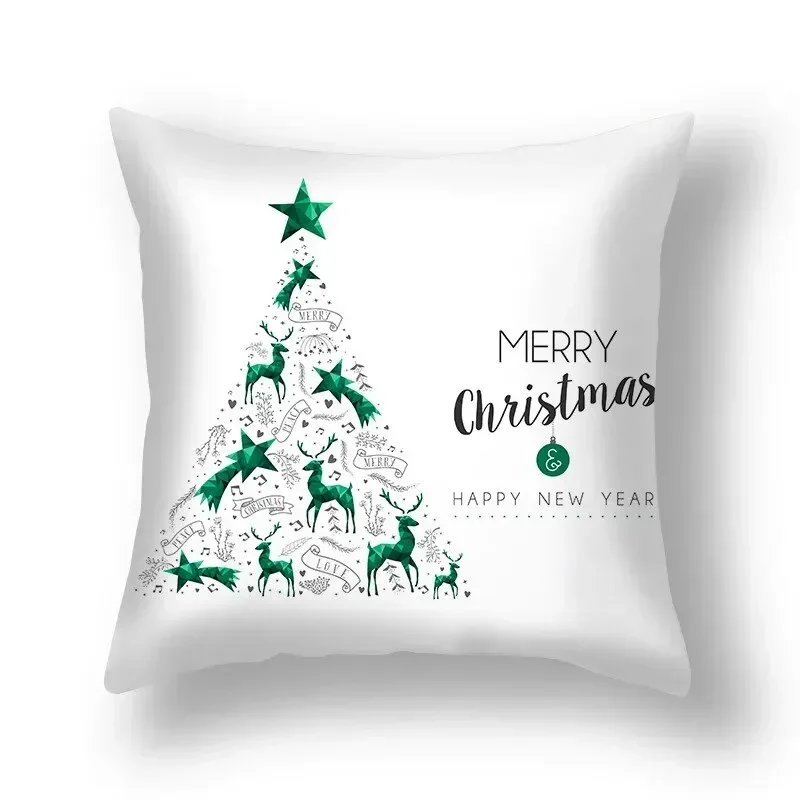 40/45/50/60cm Green Print Christmas Cushion Cover Navidad Merry Christmas Decorations For Home 2023 Happy New Year Pillowcase