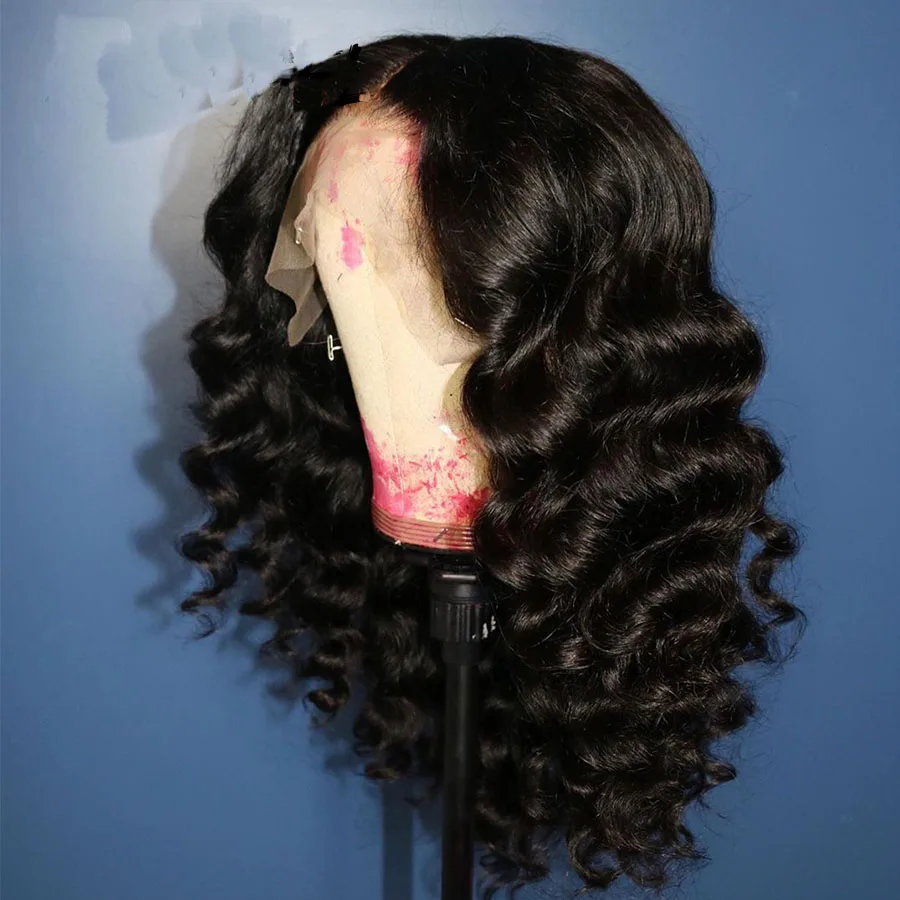 26 بوصة أسود طبيعي طويل 180 الكثافة غريب مجعد لينة عميق الدانتيل شعر مستعار أمامي للنساء Babyhair غلويليس قطعها يوميا