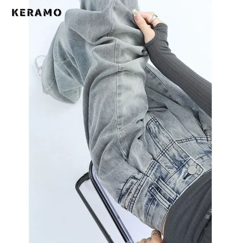 

Women's Vintage Aesthetic Loose Washed Pants 2024 Summer Casual Style Harajuku Jeans Punk BaggyY2K Wide Leg Denim Trouser