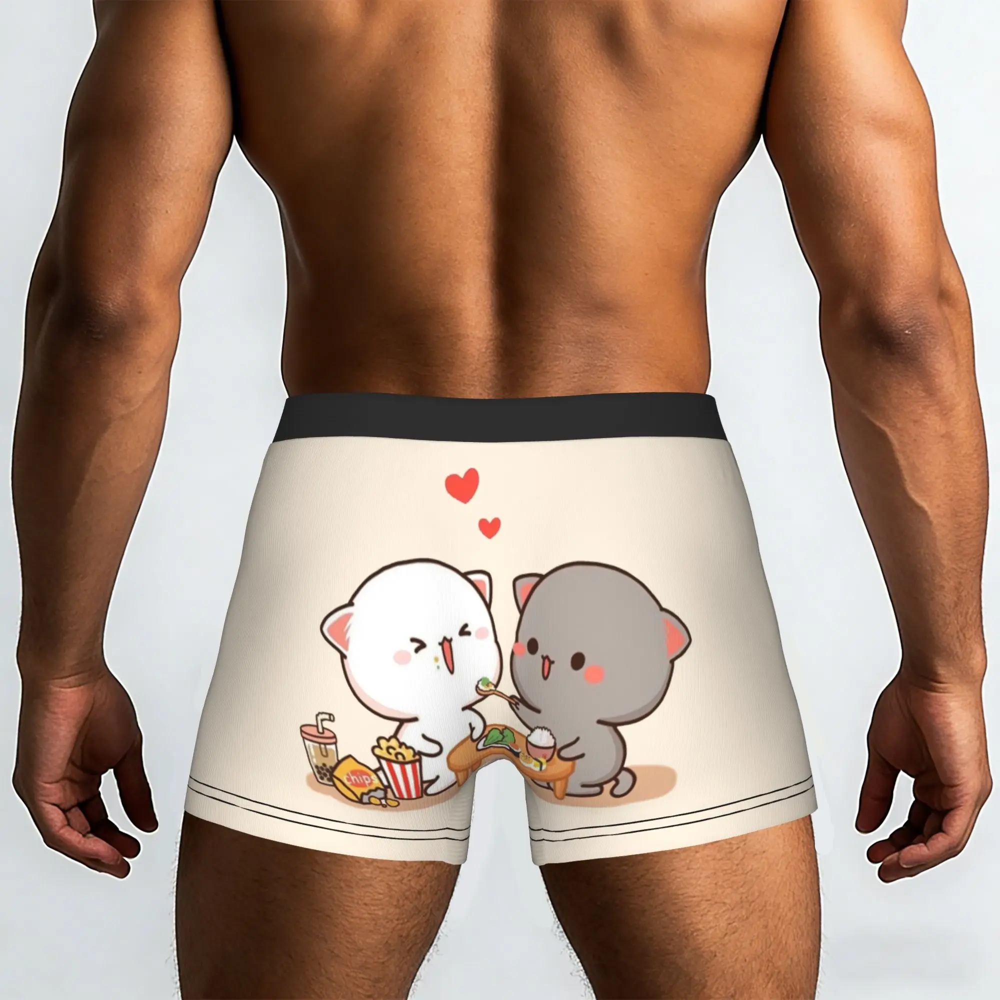 Custom Cute Mochi Peach And Goma Cat Underwear Men Breathable  Boxer Briefs Shorts Panties Soft Underpants For Homme